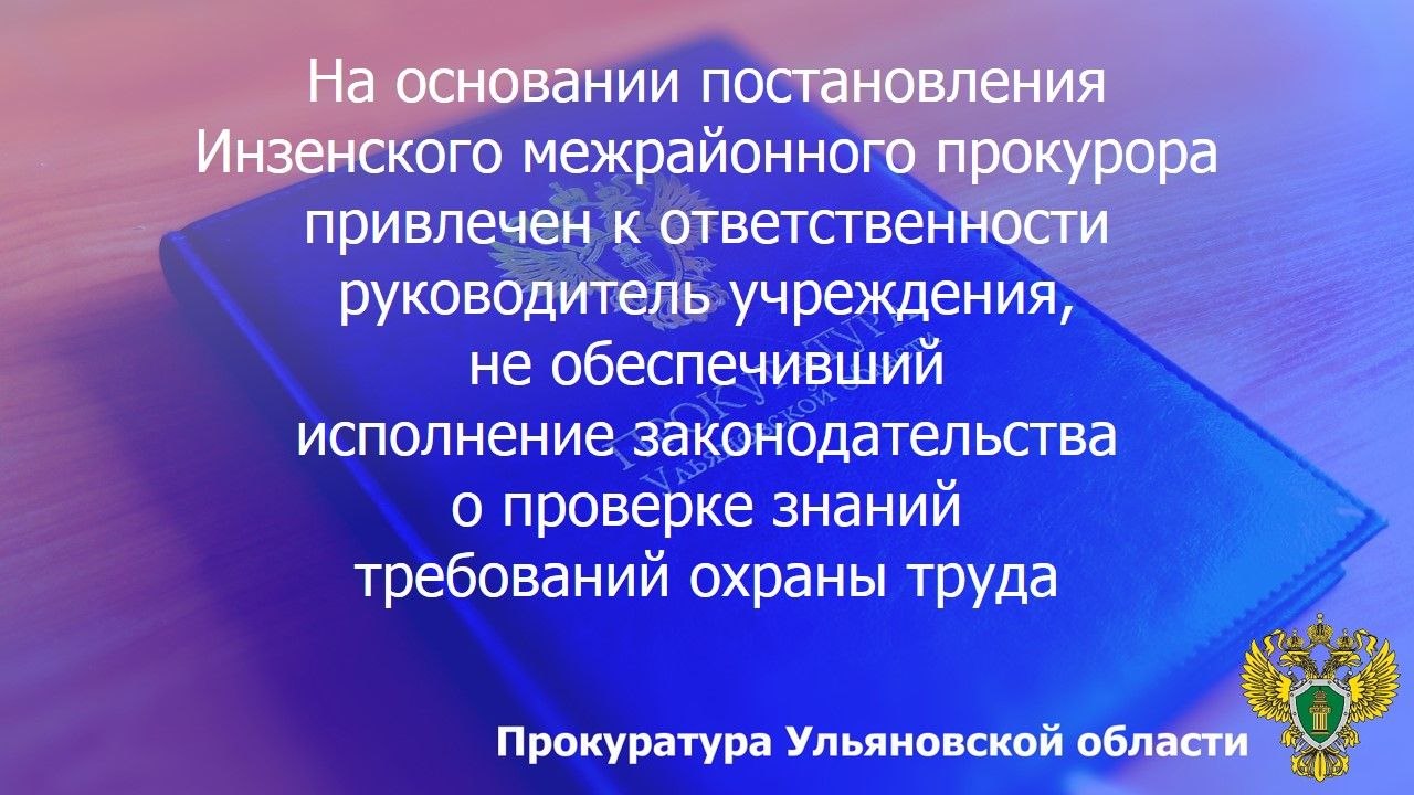 По результатам рассмотрения возбужденного Инзенской межрайонной прокуратурой Ульяновской области дела об административном правонарушении по ч. 3 ст. 5.27.1 КоАП РФ (допуск работника к исполнению им трудовых обязанностей без...