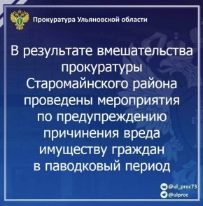 Прокуратура Старомайнского района Ульяновской области провела проверку исполнения законодательства о защите населения и территорий от чрезвычайных ситуаций природного характера