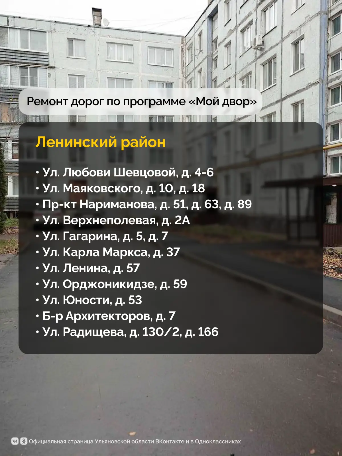 По поручению Губернатора Алексея Русских в 2026 году в Ульяновской области отремонтируют 184 дворовые территории По поручению Губернатора Алексея Русских в 2026 году в Ульяновской области отремонтируют 184 дворовые территории