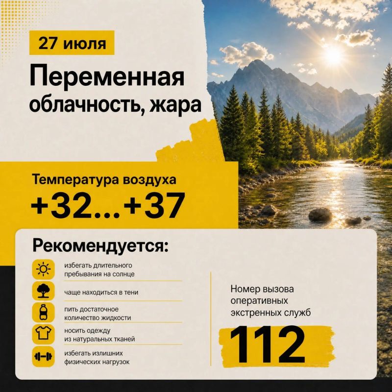 Прогноз погоды на 27 июля