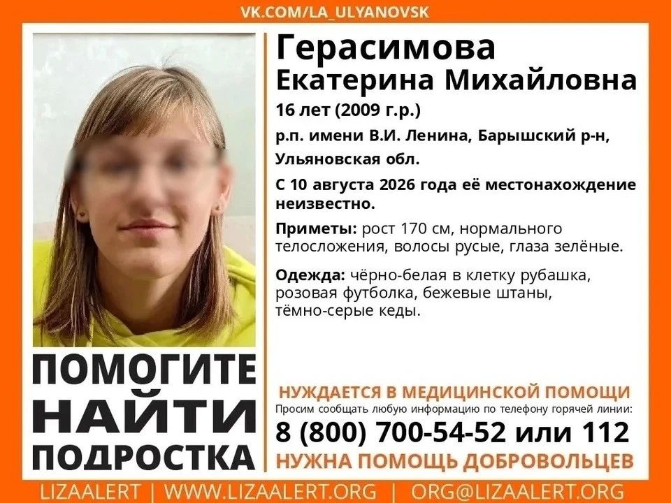 К поиску подключили военных: В Ульяновской области с 10 августа разыскивают пропавшую 16-летнюю девочку К поиску подключили военных: В Ульяновской области с 10 августа разыскивают пропавшую 16-летнюю девочку