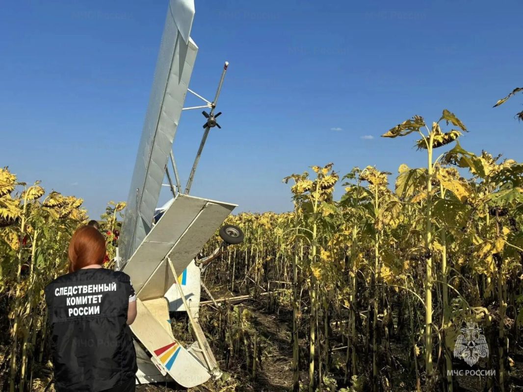 Появилось фото с места падения легкомоторного самолета в Майнском районе Ульяновской области