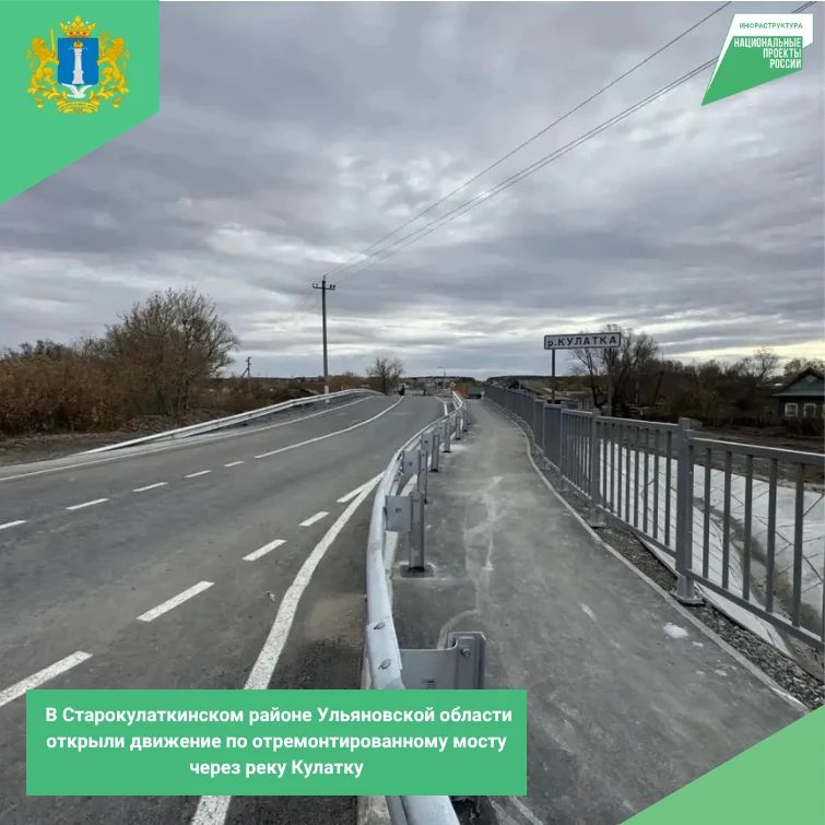 Старокулаткинском районе Ульяновской области открыли движение по отремонтированному мосту через реку Кулатку